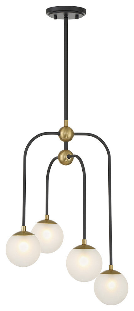 Couplet 4-Light Chandelier, Matte Black With Warm Brass Accents