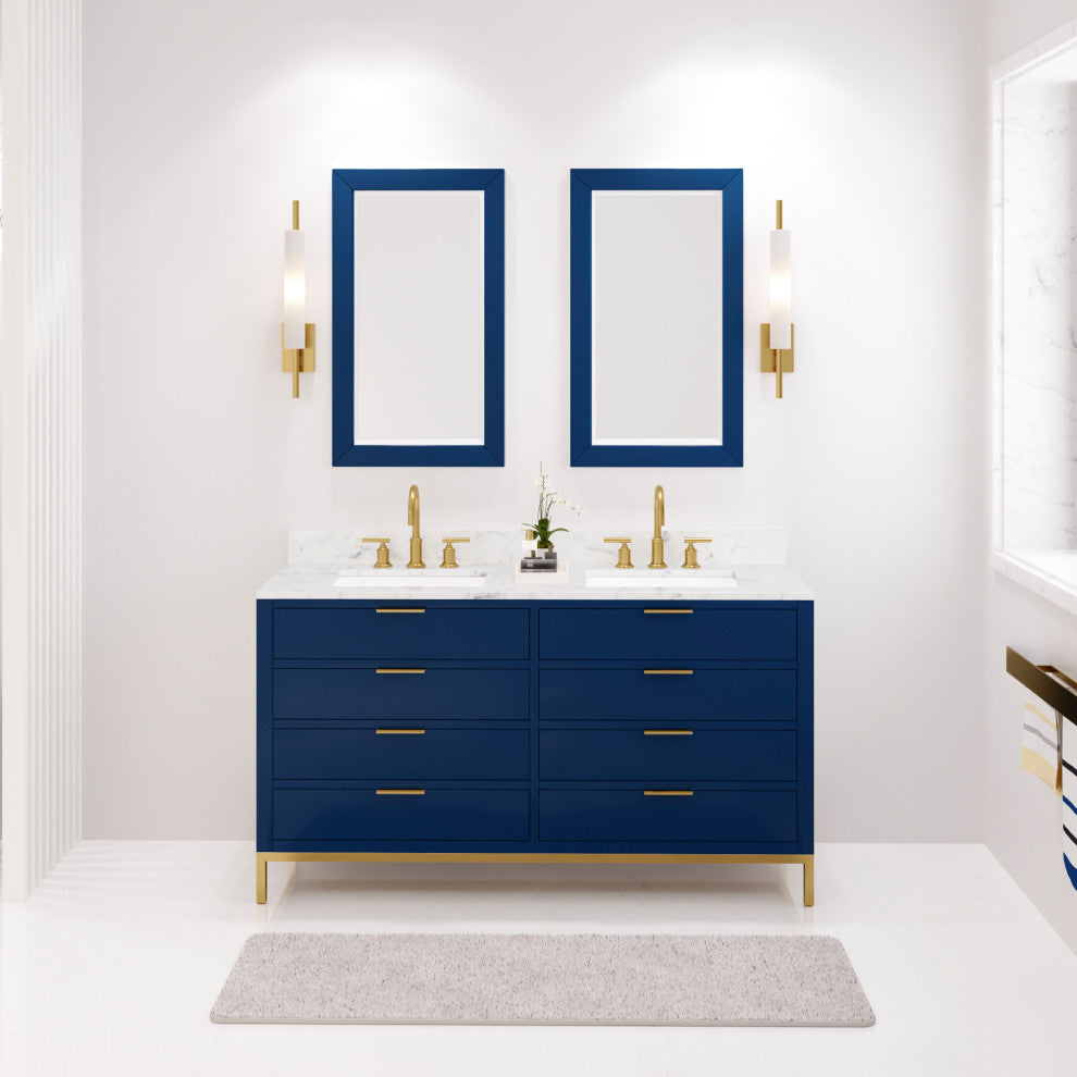 Bristol 60" Marble Countertop Vanity, Blue With Gooseneck Faucet