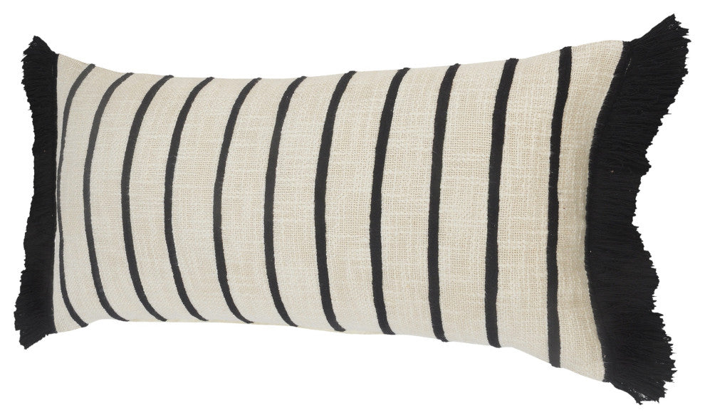 Stiped Ivory and Black Fringe Pillow