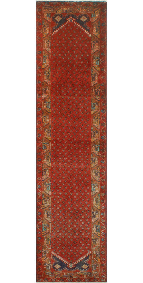 Fine Vintage Distressed Sacide Red/Navy Runner, 2'5x10'5