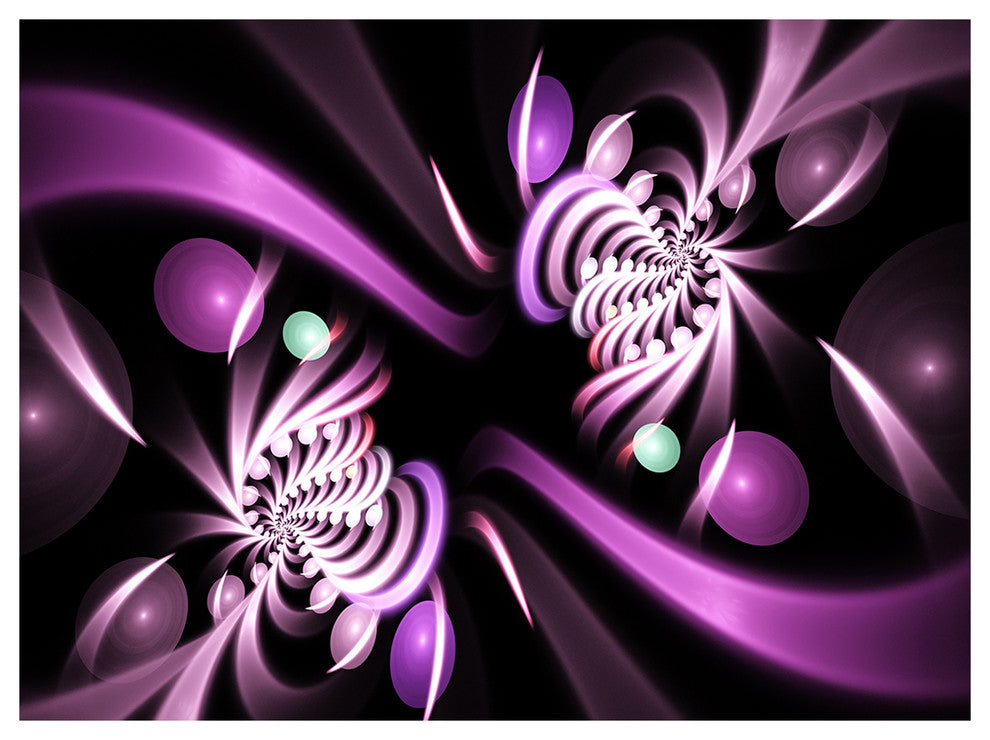 Purple on Black 3D Surreal Art, Floral Canvas Art Print, 40"x30"