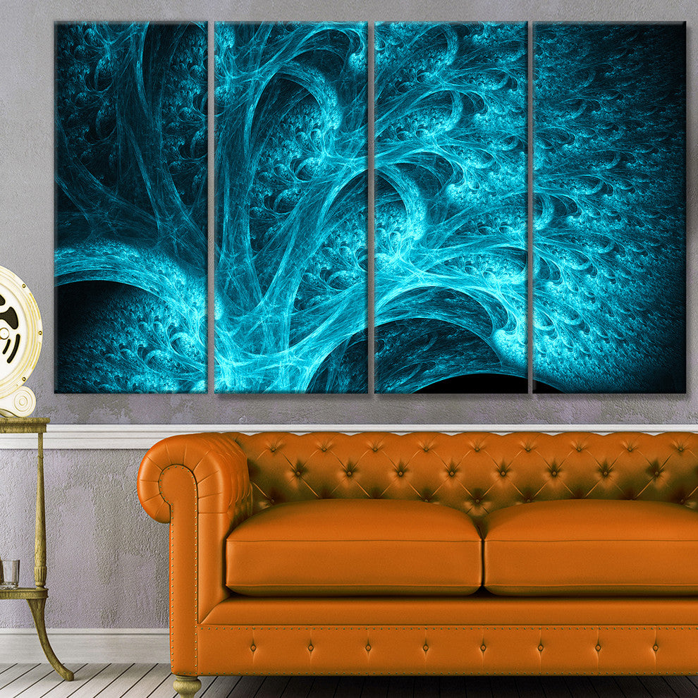 Magical Blue Psychedelic Forest, Abstract Canvas Art Print, 48"x28", 4 Panels