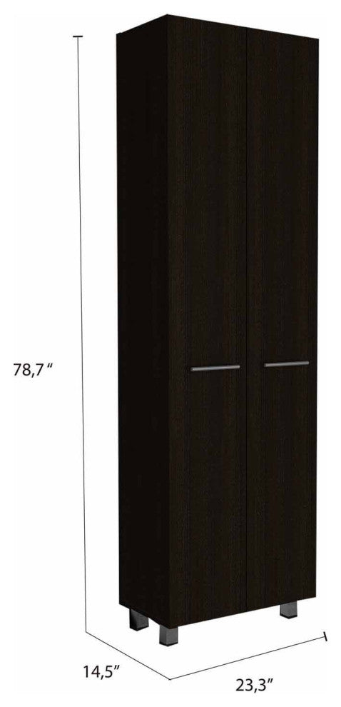 78" Modern Black Pantry Cabinet With Two Full Size Doors