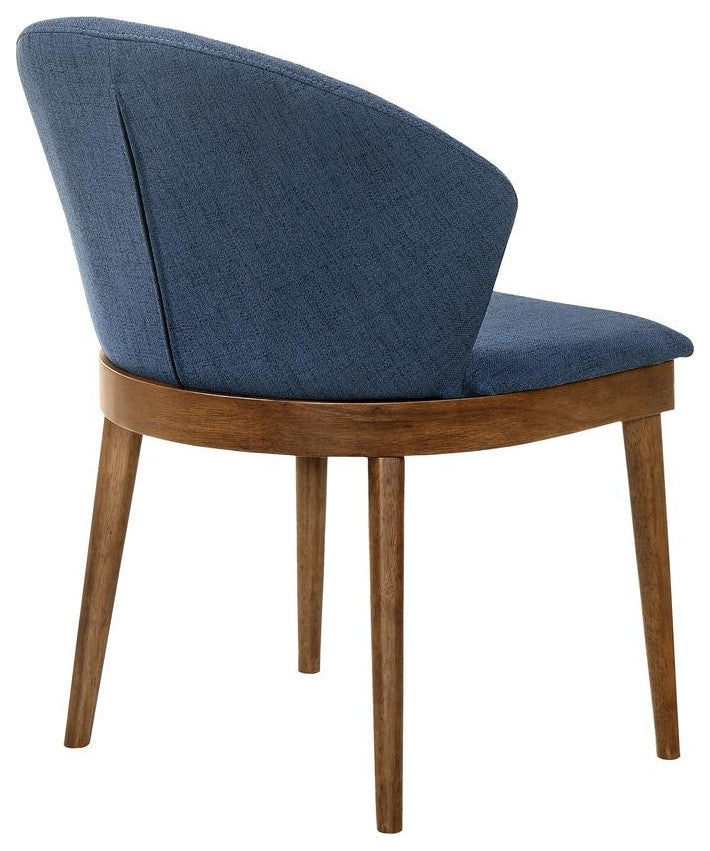 Juno Blue Fabric and Walnut Wood Dining Side Chairs - Set of 2