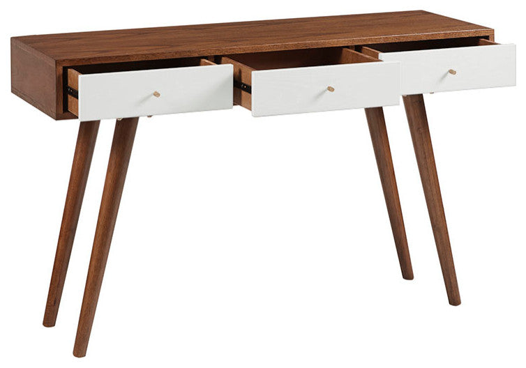 Madison Park Rigby Mid-Century 3-Drawer Writing Desk, White/Pecan