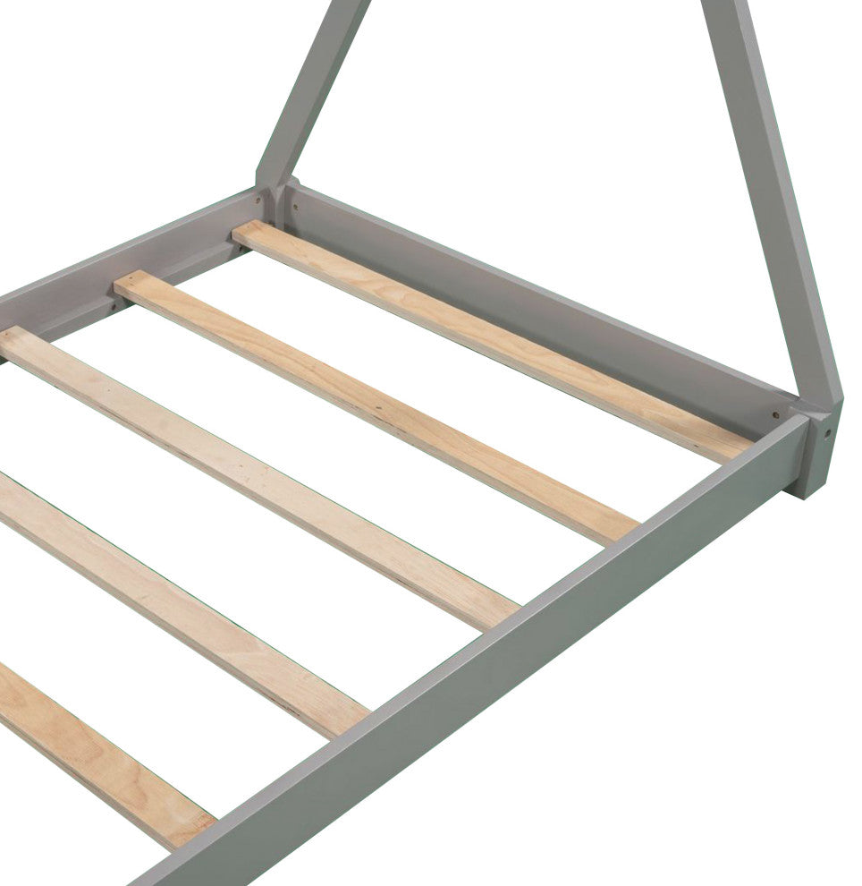 Gewnee Twin Size House Platform Bed with Triangle Structure,Gray