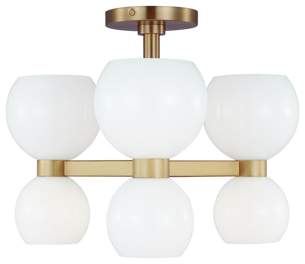 Londyn Semi Flush Mount, Burnished Brass with Milk White Glass