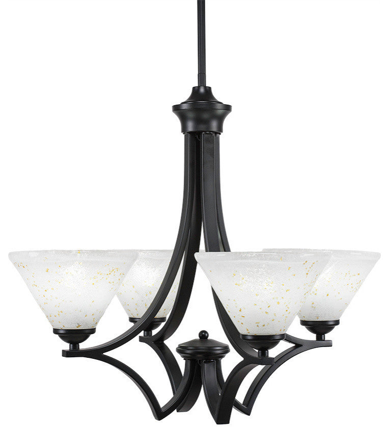 Zilo 4 Light Chandelier, Matte Black Finish With 7" Gold Ice Glass