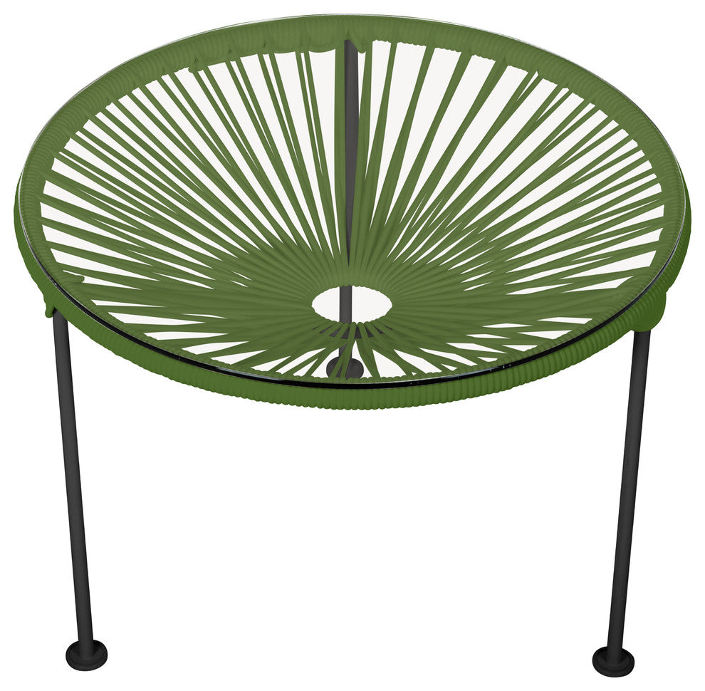 Zicatela Indoor/Outdoor Handmade Side Table, Cactus Weave, Black Frame