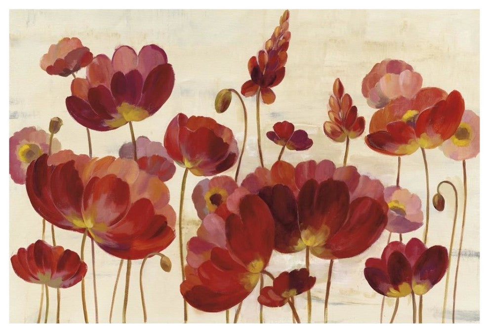 "Red Flowers on Cream Crop" Digital Paper Print by Silvia Vassileva, 38"x26"