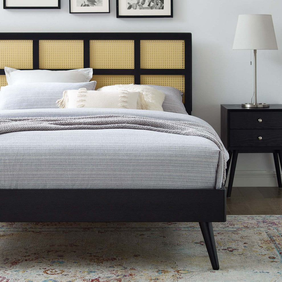 Platform Bed Frame, King Size, Wood, Black, Modern Mid-Century, Bedroom Master
