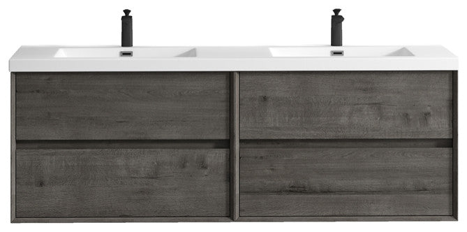 Ashley 72'' Floating Vanity, Acrylic Top, Double Sink, Smoke Oak