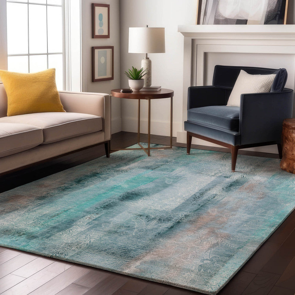 Premium Machine Washable Mayfield AMF537 Teal 8' x 10' Rug