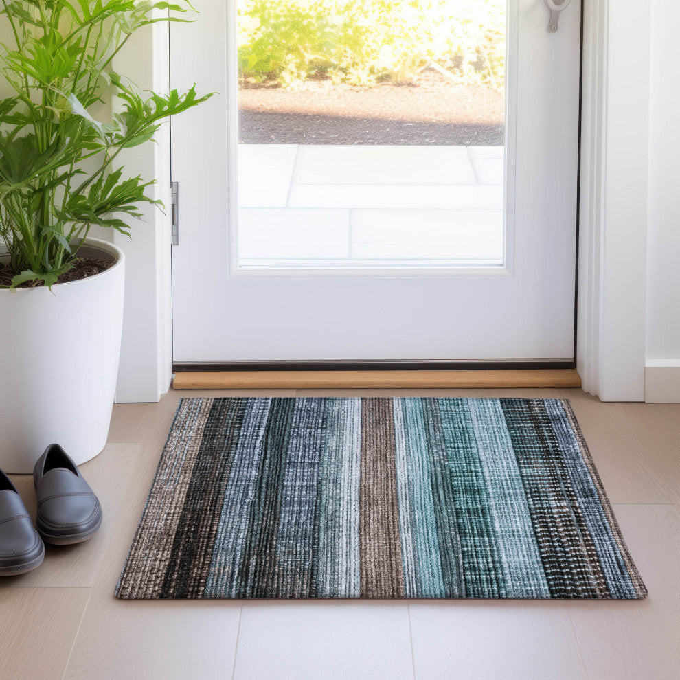Machine Washable Indoor/Outdoor Chantille ACN1873 Teal 1'8" x 2'6" Rug