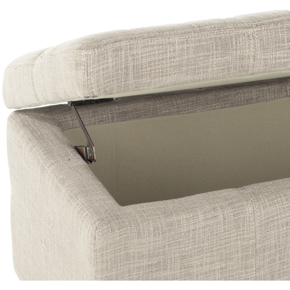 Large Storage Ottoman, Birch Wood Frame & Ample Inner Space, Stone Fabric