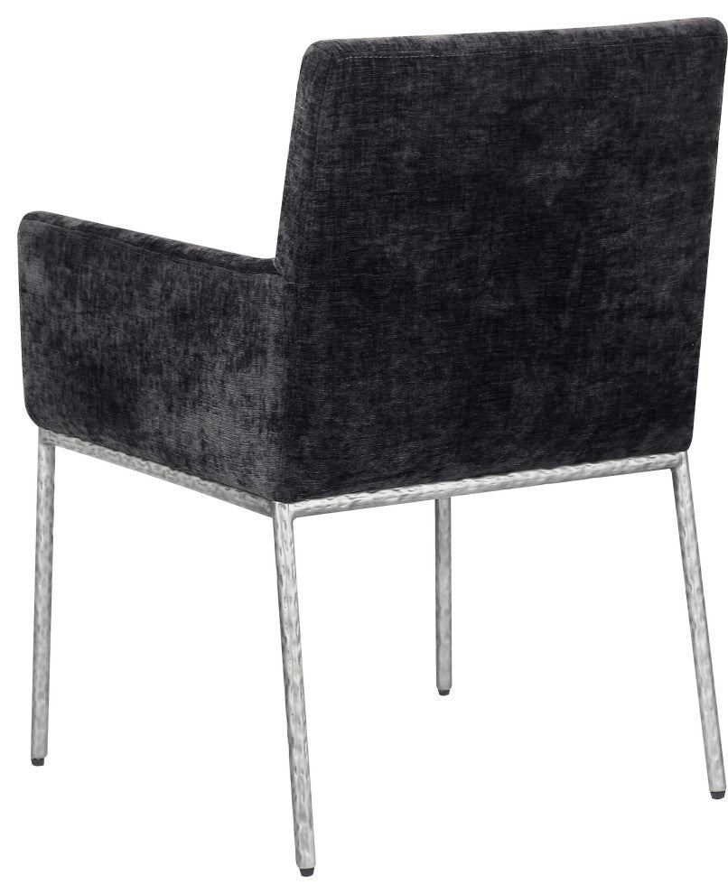 Reeves Upholstered Dining Chair, Black, Chenille , AC, Brushed Silver, Set of 2