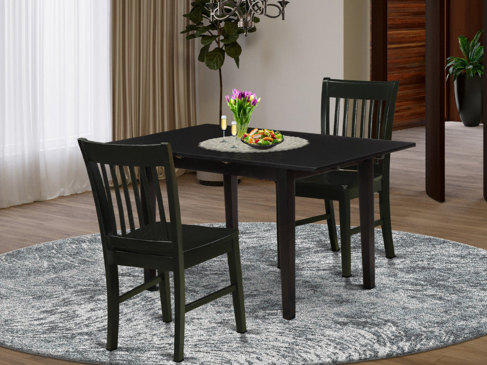 3-Pc Dining Set 2 Dining Chairs, Butterfly Leaf Kitchen Table, Black