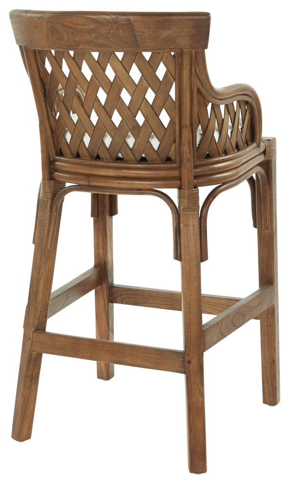 Bar Stool With Brown Stained Wood Rattan Frame ASM, Brown Stain