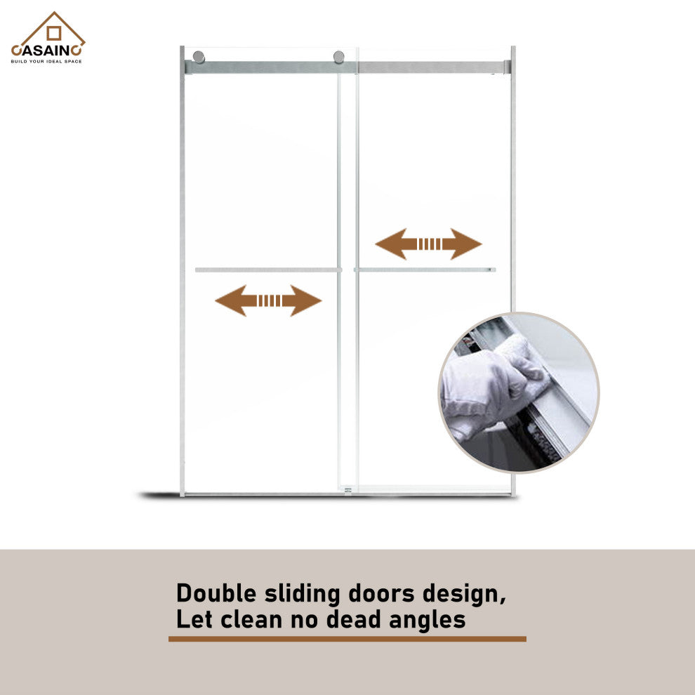 48-in x 76-in Frameless Sliding Shower Door, Brushed Nickel