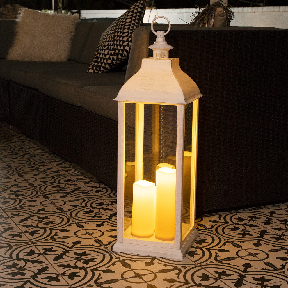 White Candlelit Lantern with Warm White LED Lights
