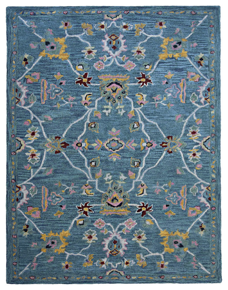 HAND TUFTED WOOL ECO-FRIENDLY AREA RUGS - Rectangle,Light Blue,Floral