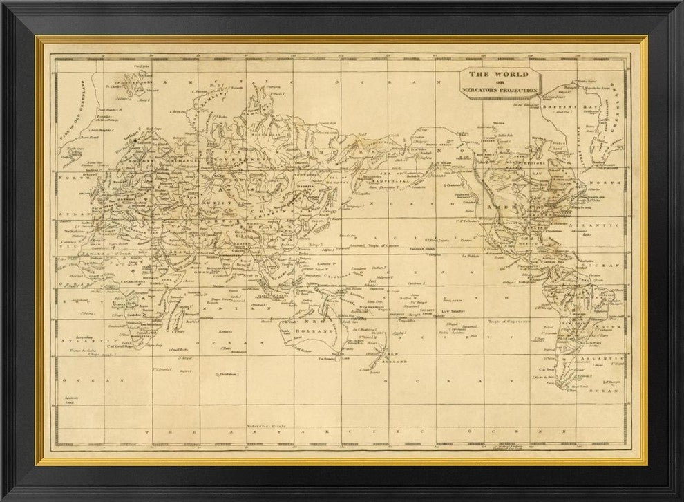 "World Mercator's projection, 1812"  by Aaron Arrowsmith, 34x25"