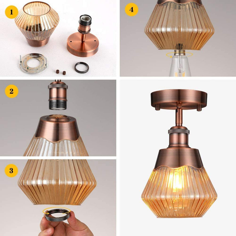 Industrial Semi Flush Mount Ceiling Light Fixture, Antique Ceiling Lamp