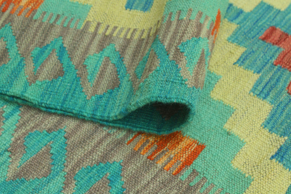 Sangat Kilim Jaxon Light Green/Gold Runner, 2'8x9'6