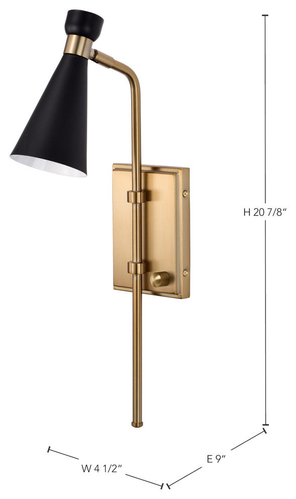 Prospect 1-Light Wall Sconce, Matte Black With Burnished Brass