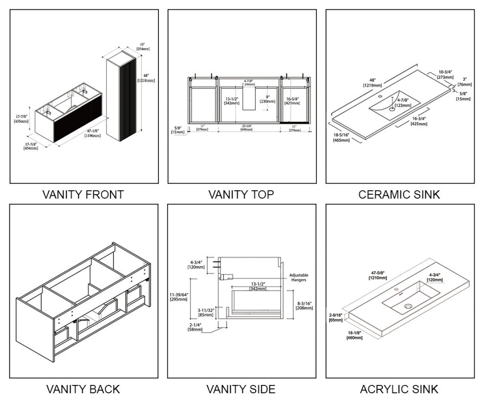 Floating Bathroom Vanity with Sink, Wall Mounted Vanity, White, 48" W/ Single Sink