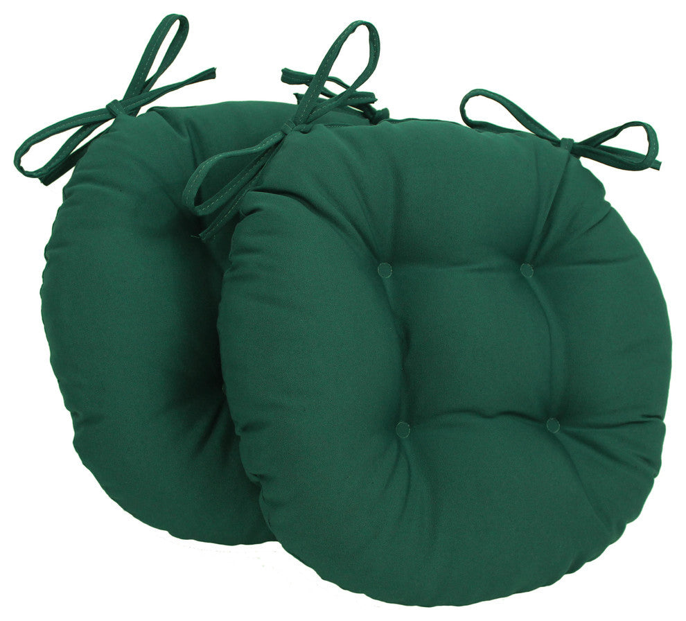 16" Solid Twill Round Tufted Chair Cushions, Set of 2, Green