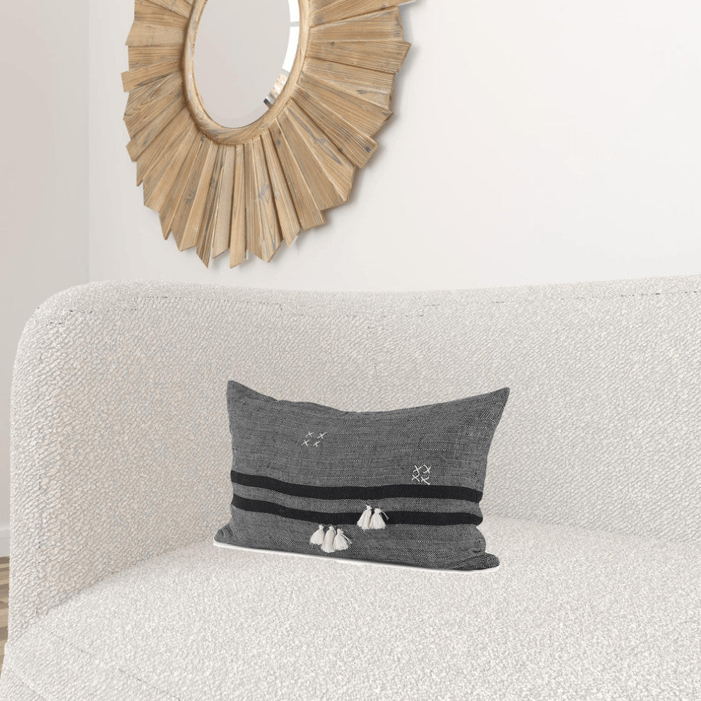 Dark Gray Detailed Lumbar Throw Pillow Cover