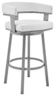 Cohen Swivel Bar Stool, Faux Leather, Black Finish Paint Frame and White, 30"