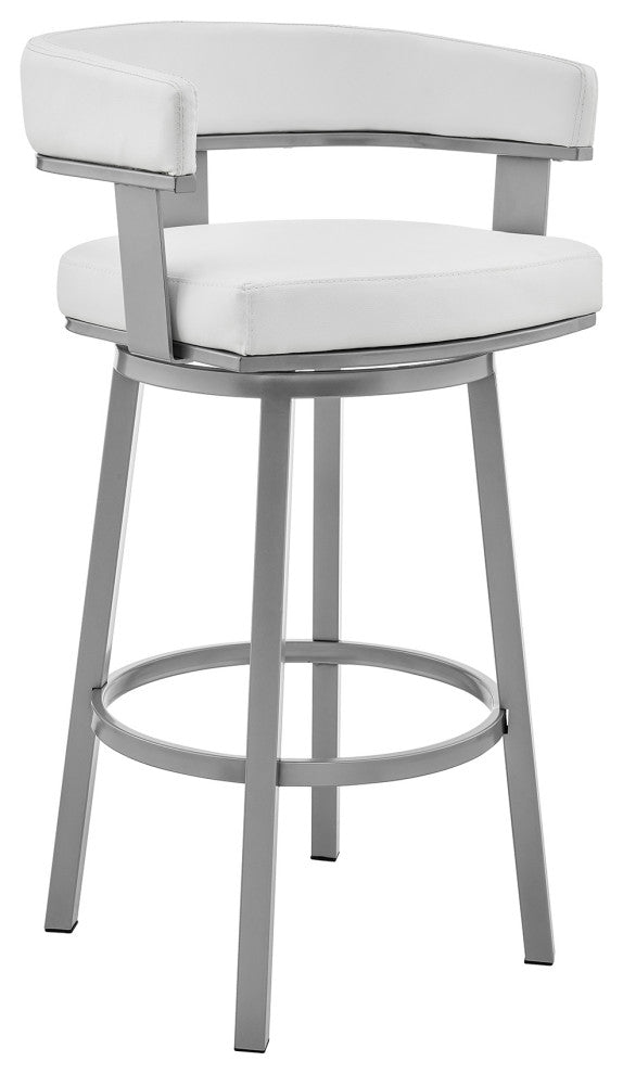 Cohen Swivel Bar Stool, Faux Leather, Black Finish Paint Frame and White, 30"
