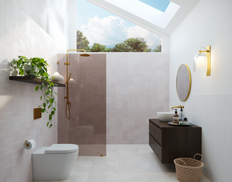 Ursa 30"x78" Frameless Fixed Glass Shower Panel With Bronze Tint, Satin Brass