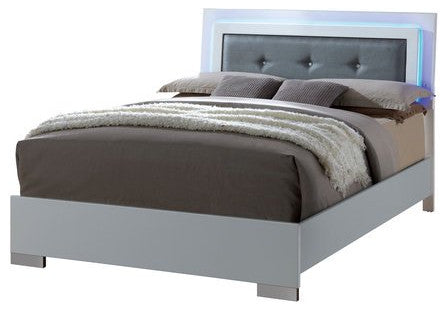 Elegant Bedroom Set, Nightstand & Full Bed With LED Lighted Headboard