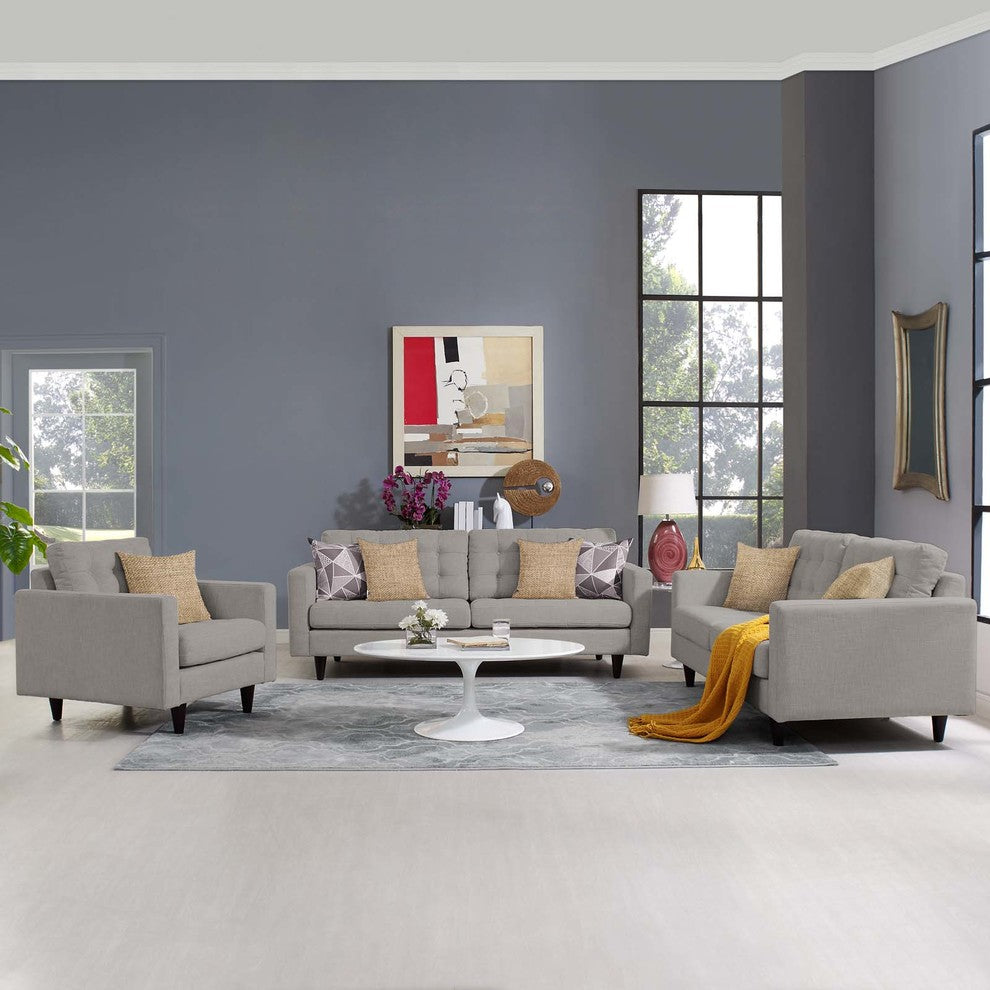 Modern Armchair and Lovesea and Sofa Set, Light Gray