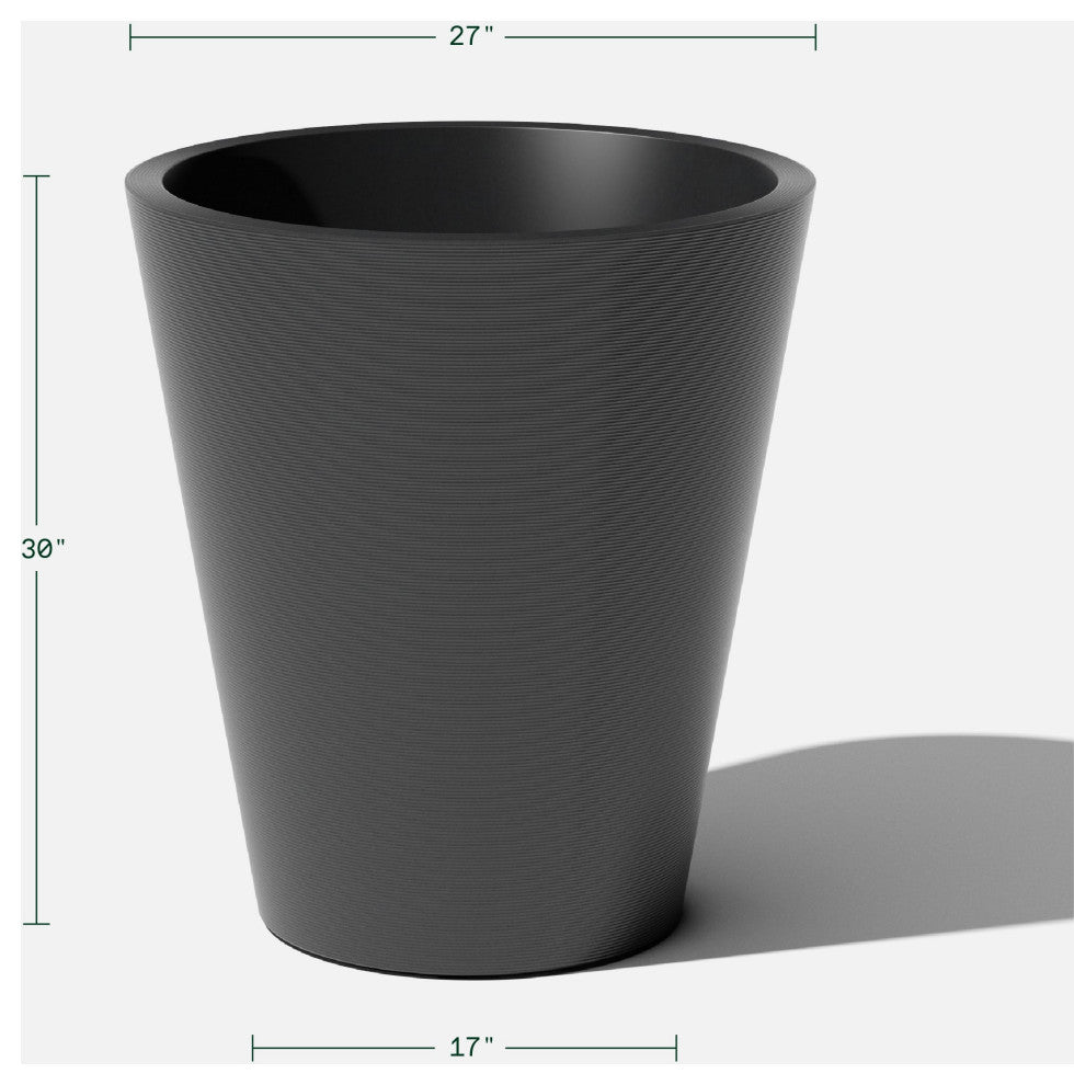 Pro Series Curve Grooved Planter, 30", Black