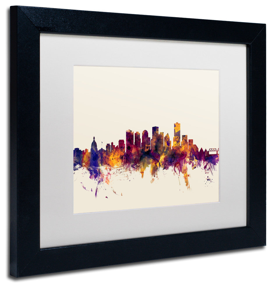 Michael Tompsett 'Edmonton Canada Skyline' Matted Framed Art, White Mat, 14"x11"