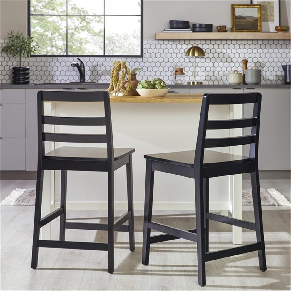 Pemberly Row Modern Solid Wood Ladder-Back Counter Stool - Set of 2 - Black