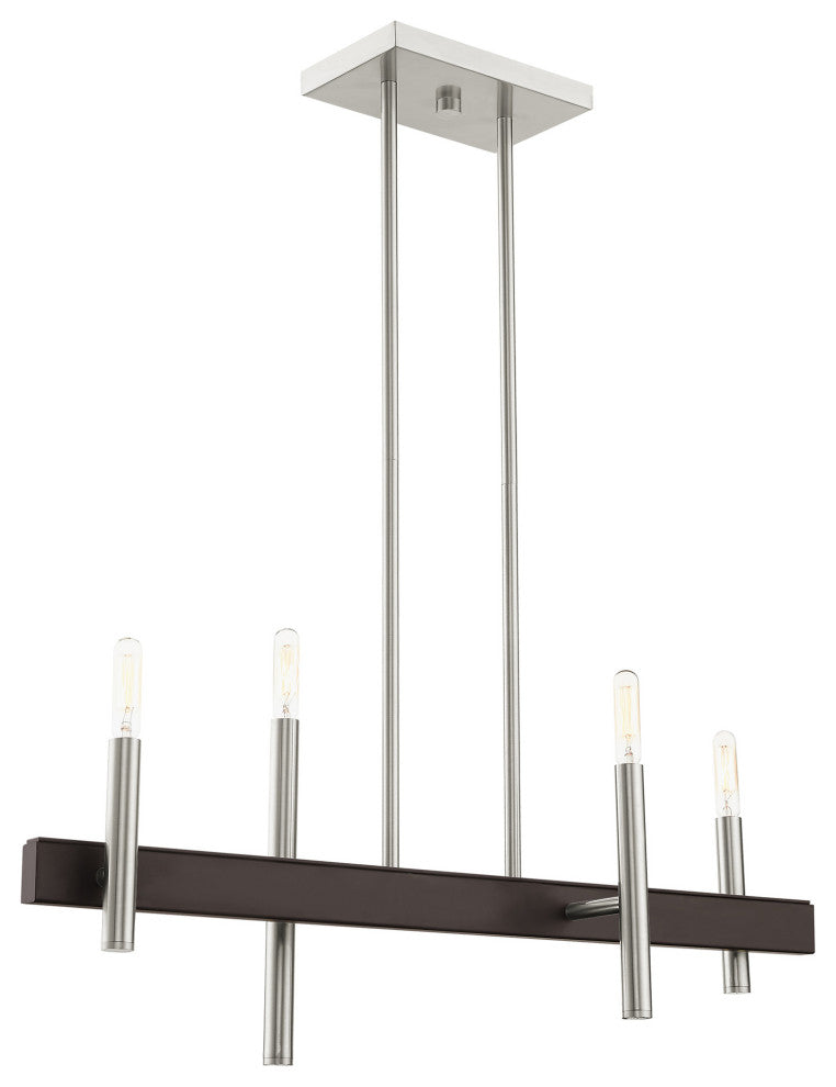 Livex Lighting Denmark 4 Light Brushed Nickel, Bronze Accents Linear Chandelier
