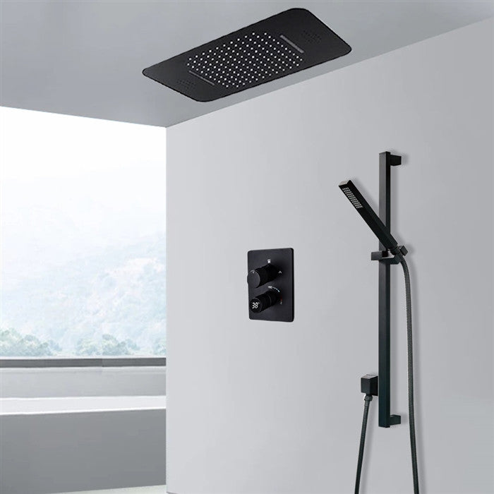 Fontana Remote Controlled 20x14"Led Digital Rainfall Shower System, Matte Black
