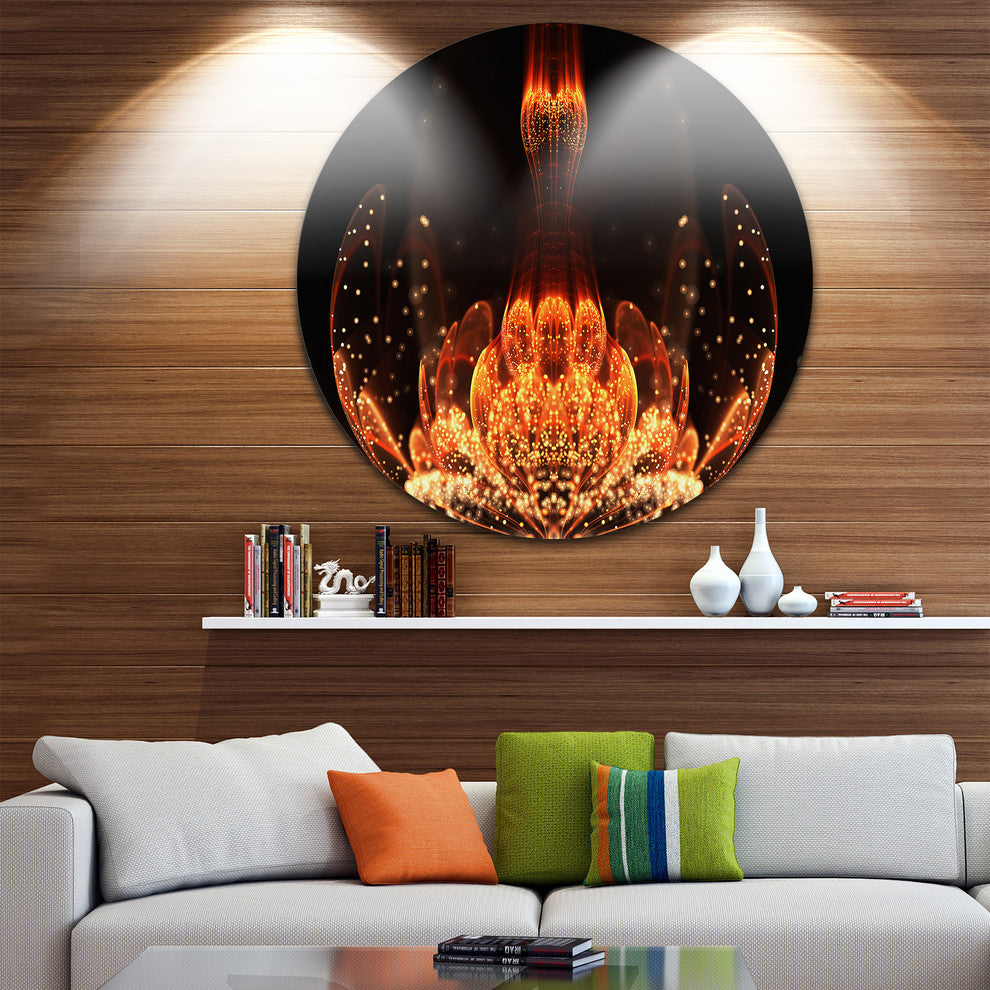 Bright Orange Glossy Fractal Flower, Floral Round Wall Art, 11"