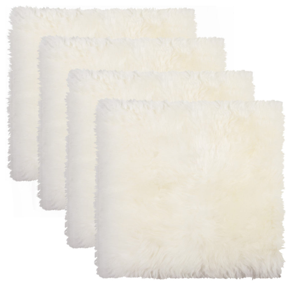 4-Pack New Zealand Sheepskin Chair Seat Pad 17"X17", Natural