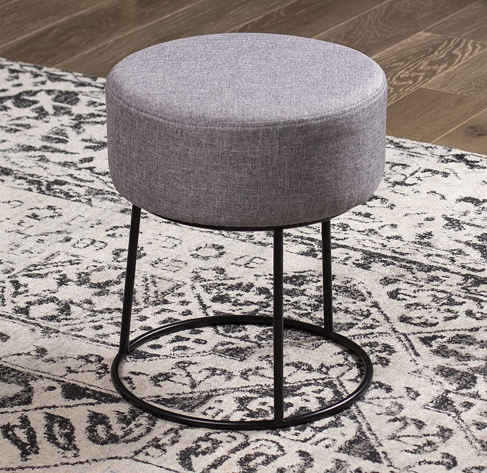 Grey Linen Foot Stool Ottoman "“ Soft Compact Round Padded Seat