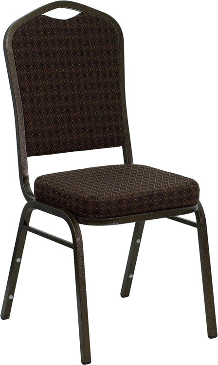 HERCULES Series Stacking Banquet Chair, Brown Patterned Fabric/Gold Vein Frame