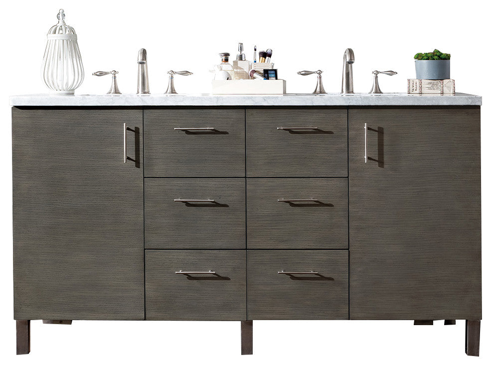 Metropolitan 60" Double Vanity, Silver Oak, Charcoal Soapstone