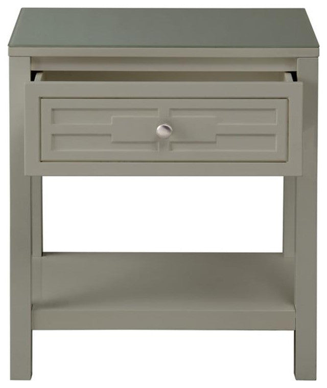 Dylan Taupe Engineered Wood End Side Table Nightstand with Glass Top and Drawer