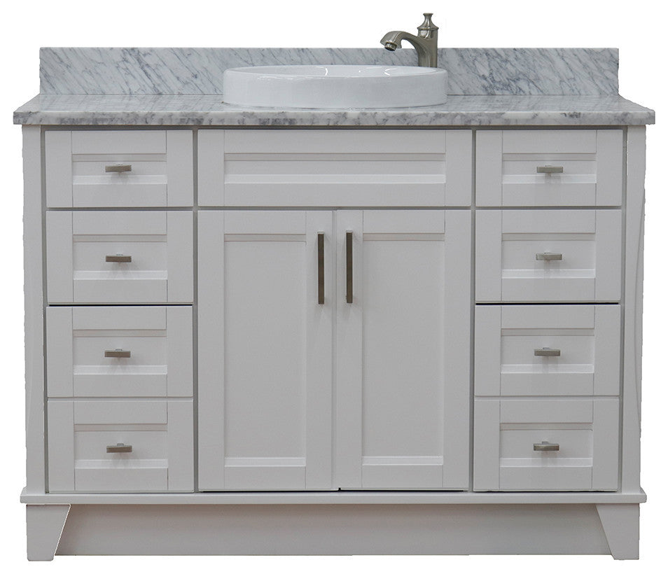 49" Single Sink Vanity, White Finish With White Carrara Marble And Round Sink