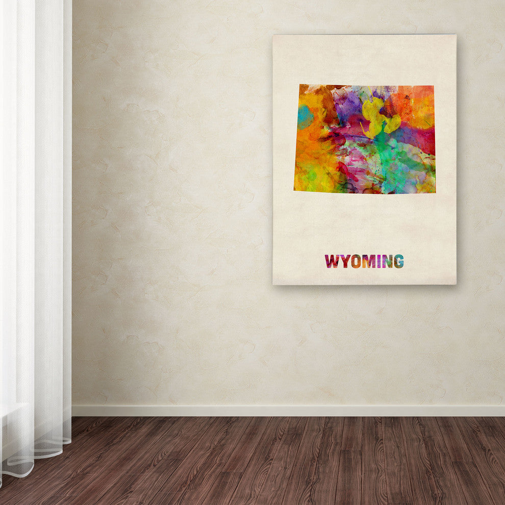 ''Wyoming Map'' Canvas Art by Michael Tompsett